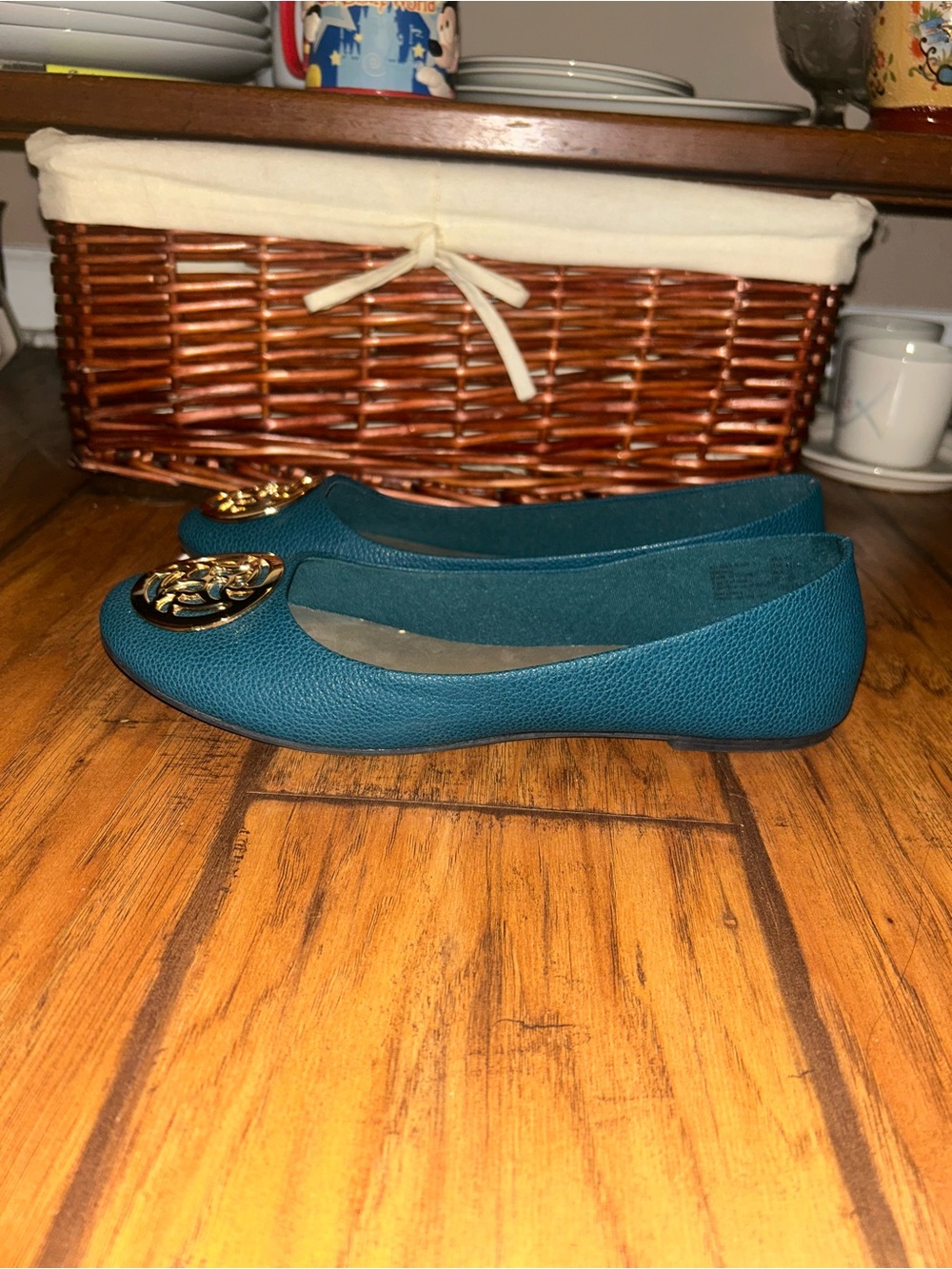 FIONI Clothing teal gold ballet flats slip ons New with tags woman’s size 10